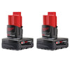 Milwaukee 48-11-2412 Twin Pack of 3.0 Amp Hour Extended Capacity 12V Lithium Ion Batteries