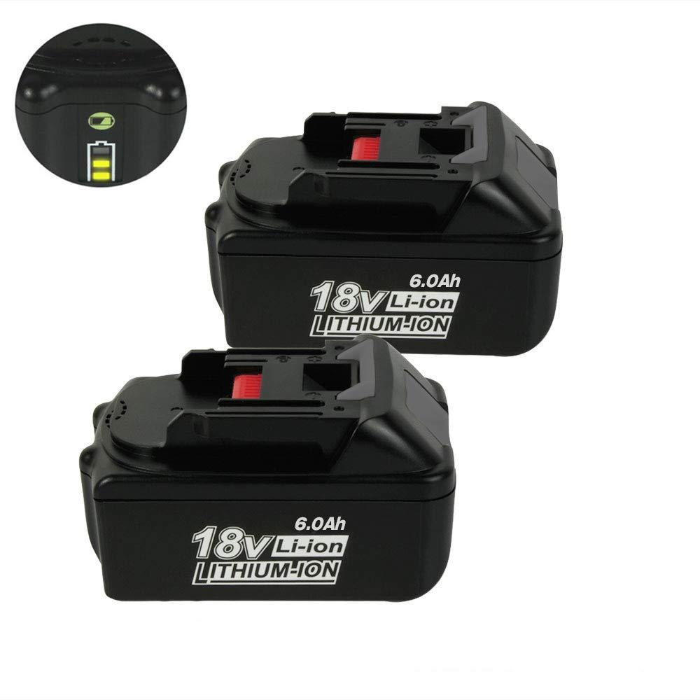 2 Pack 18V 6.0Ah BL1860B Lithium Battery Replace for Makita 18V Battery BL1860 BL1850 BL1840 BL1830 LXT-400 18-VoltCordless Power Tools Batteries with LED Power Display