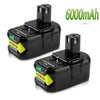 18V 6000mAh High Capacity Replacement Battery for Ryobi P108 P105 P102 P103 P107 P109 P104 P100 Lithium-ion Cordless Tools Battery (2 Packs)