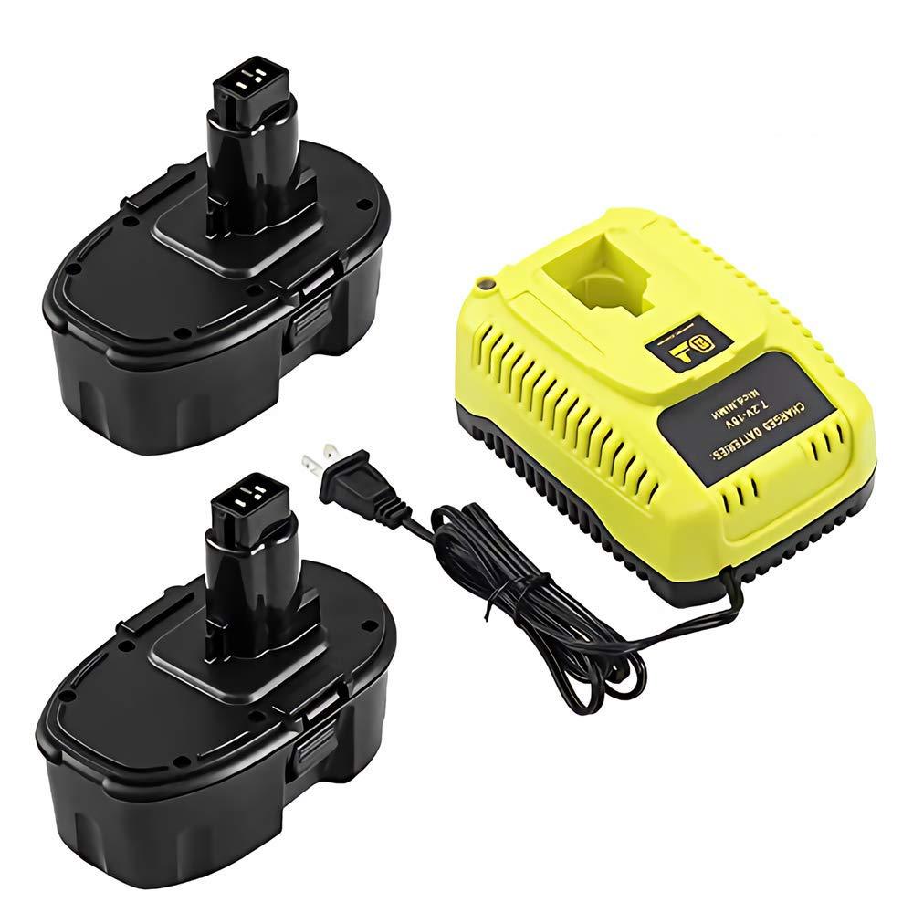 2 Packs Replace for Dewalt 18V Battery and DC9310 Charger for Dewalt 7.2V 9.6V 12V 14.4V 18V Ni-Cd Ni-Mh Batteries