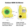 Costzon Air Blower, Pump Fan Commercial Inflatable Bouncer Blower, Perfect for Inflatable Bounce House, Jumper, Bouncy Castle (480 Watt 0.64HP) Yellow