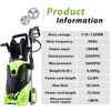 Homdox 3000PSI Electric Pressure Washer, Max Pressure 1.8GPM High Power Washer Reel Style Cleaner Machine with 1800W Rolling Wheels & 5 Interchangeable Nozzles-Green