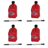 4 Pack VP 5 Gallon Square Red Racing Utility Jugs with 4 Deluxe Filler Hoses