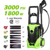 Homdox 3000 PSI Pressure Washer, 1.80GPM Power Washer, 1800W High Pressure Power Washer Machine with Power Hose Gun Turbo Wand 5 Nozzles (Green)